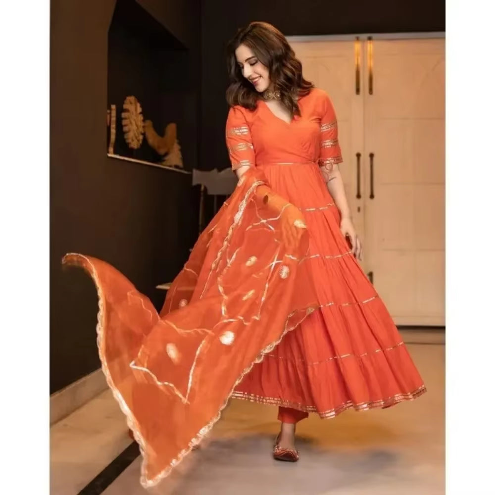 Lace Orange Women Kurti Pant with Dupatta Set World Apparel India Pakistan Clothing Indian Clothing Sarees for Women in India