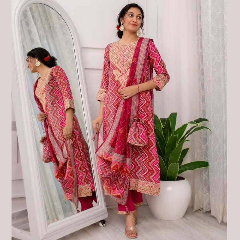 Fully Stitched 3 Piece Set Straight Salwar Kurta Pant & Dupatta Wedding Dress