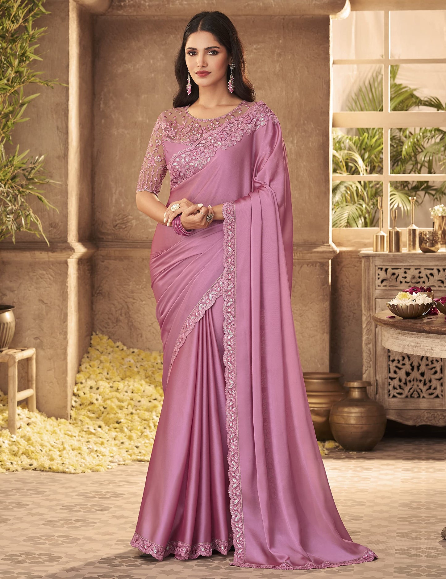 Embroidered Heavy Border Saree With Unstitched Designer Blouse saree