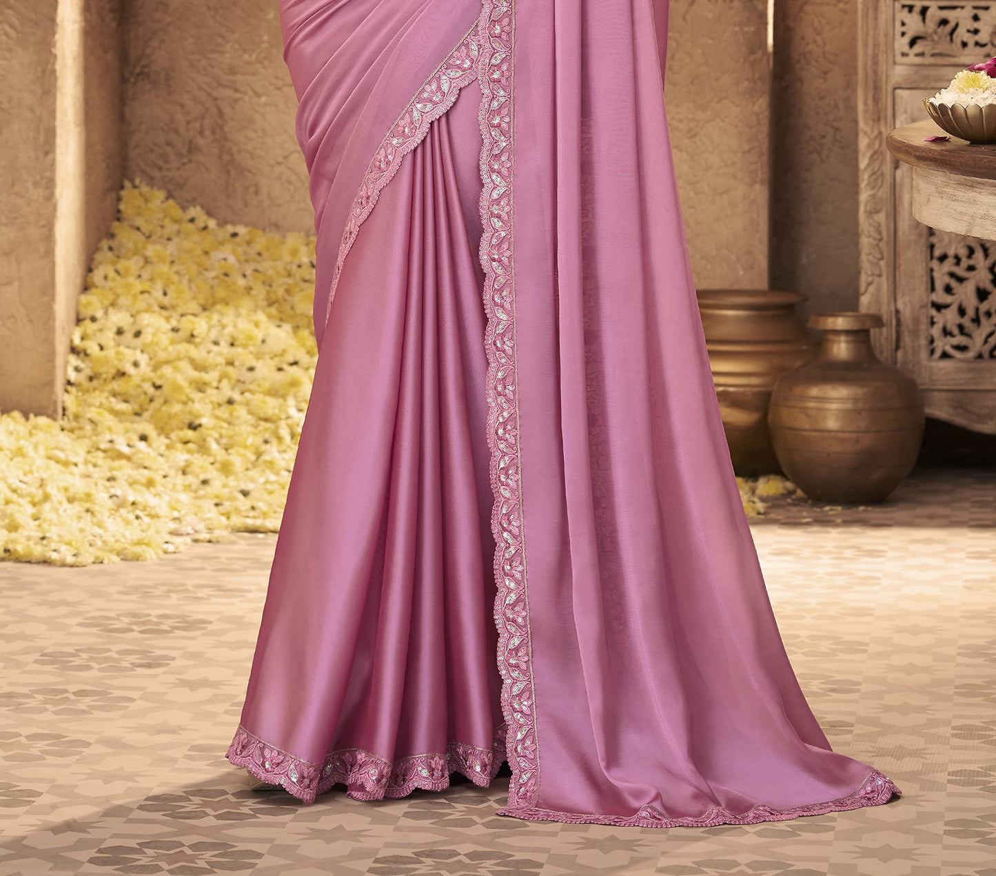 Embroidered Heavy Border Saree With Unstitched Designer Blouse saree