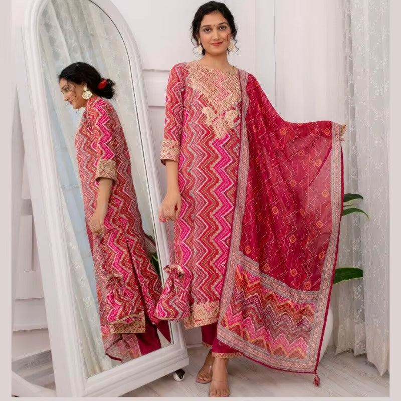 Fully Stitched 3 Piece Set Straight Salwar Kurta Pant & Dupatta Wedding Dress